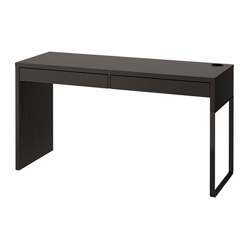 Black MICKE desk, modern minimalist, 2 drawers, cable outlet