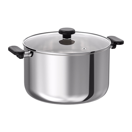 MIDDAGSMAT Pot with lid, clear glass/stainless steel, 10.6 qt