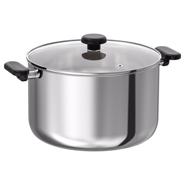 MIDDAGSMAT Pot with lid, clear glass/stainless steel, 10.6 qt - IKEA