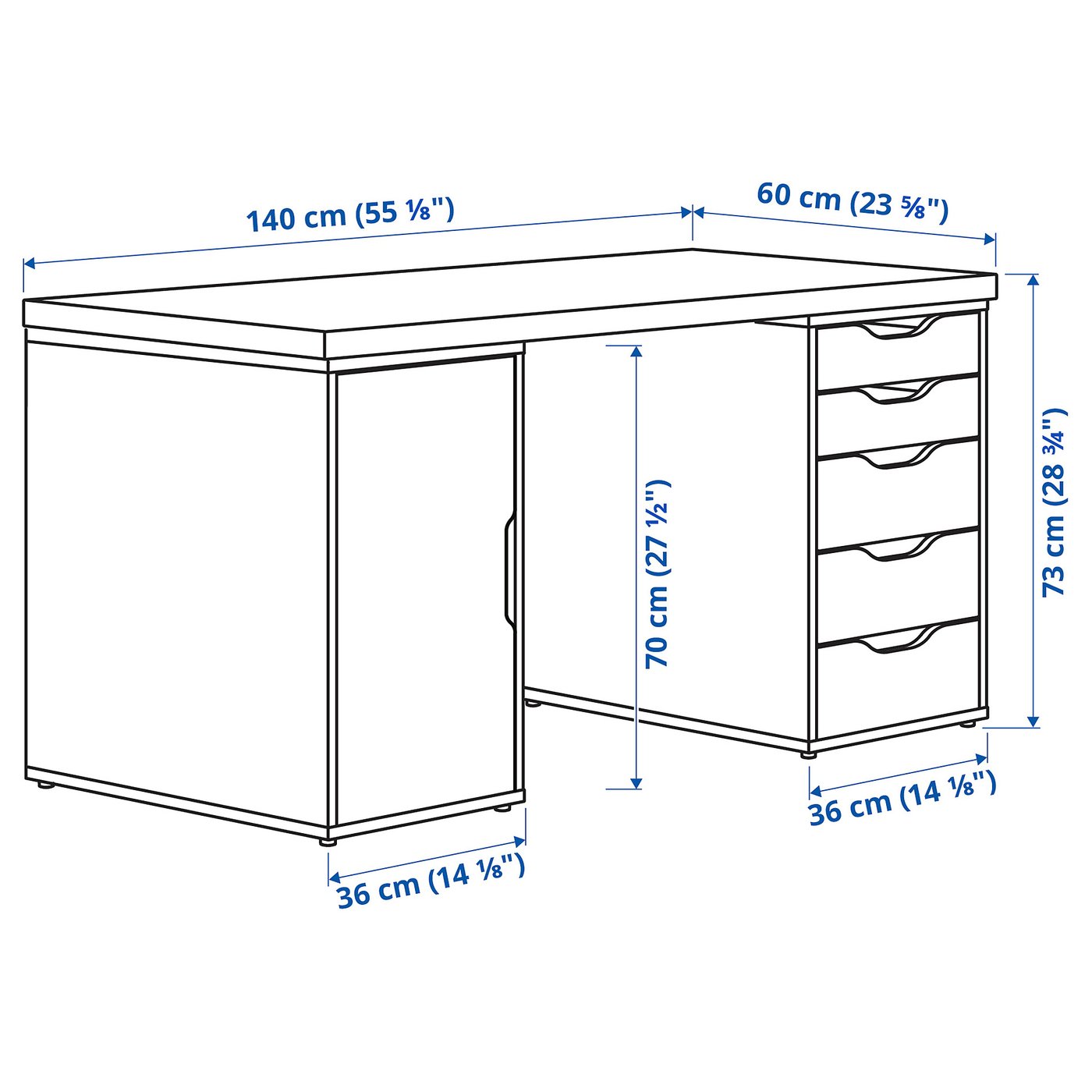 MITTCIRKEL / ALEX Desk - lively pine effect/white 55 1/8x23 5/8 "