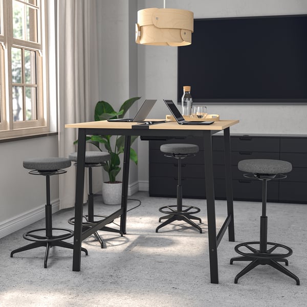 MITTZON Conference table, birch veneer/black, 55 1/8x42 1/2x41 3/8 "