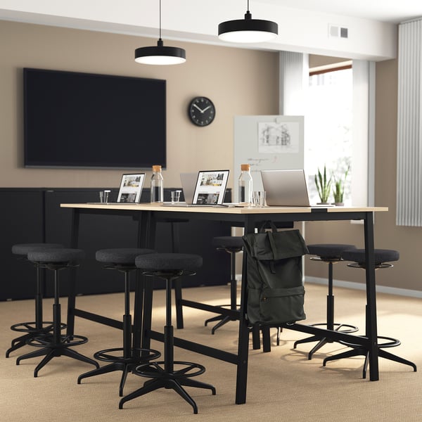 MITTZON Conference table, birch veneer/black, 55 1/8x42 1/2x41 3/8 "