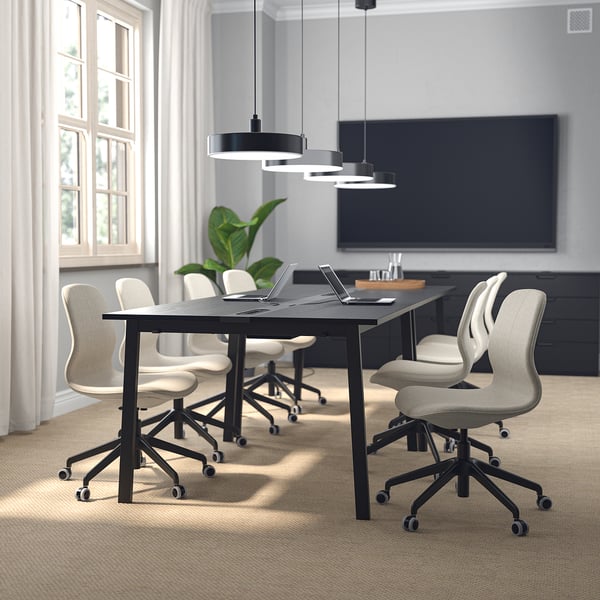 MITTZON Conference table, black stained ash veneer/black, 55 1/8x42 1/2x29 1/2 "