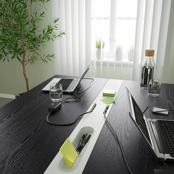 MITTZON Conference table, black stained ash veneer/white, 55 1/8x42 1/2x29 1/2 "