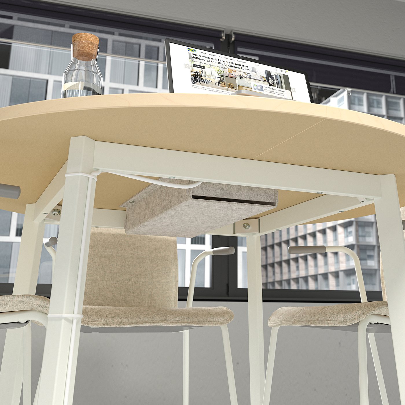 MITTZON conference table, round birch veneer/white, 471/4x291/2
