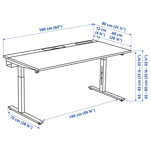 MITTZON Desk, birch veneer white, 63x31 1/2 "