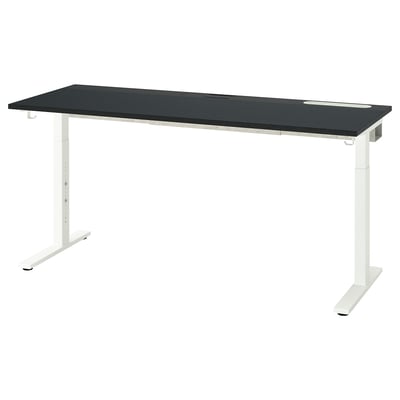 MITTZON Desk, black stained ash veneer/black white, 63x23 5/8 "