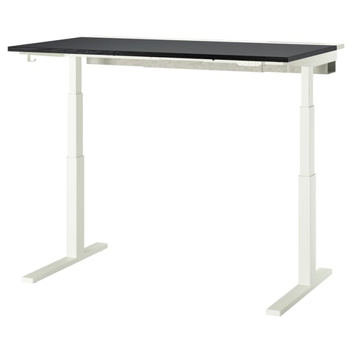 MITTZON Desk sit/stand, electric black stained ash veneer/white, 55 1/8x31 1/2 "