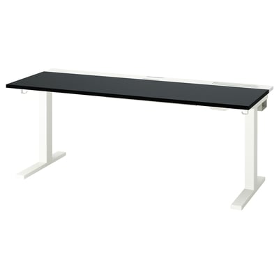MITTZON standing desk, black top, white legs, adjustable.