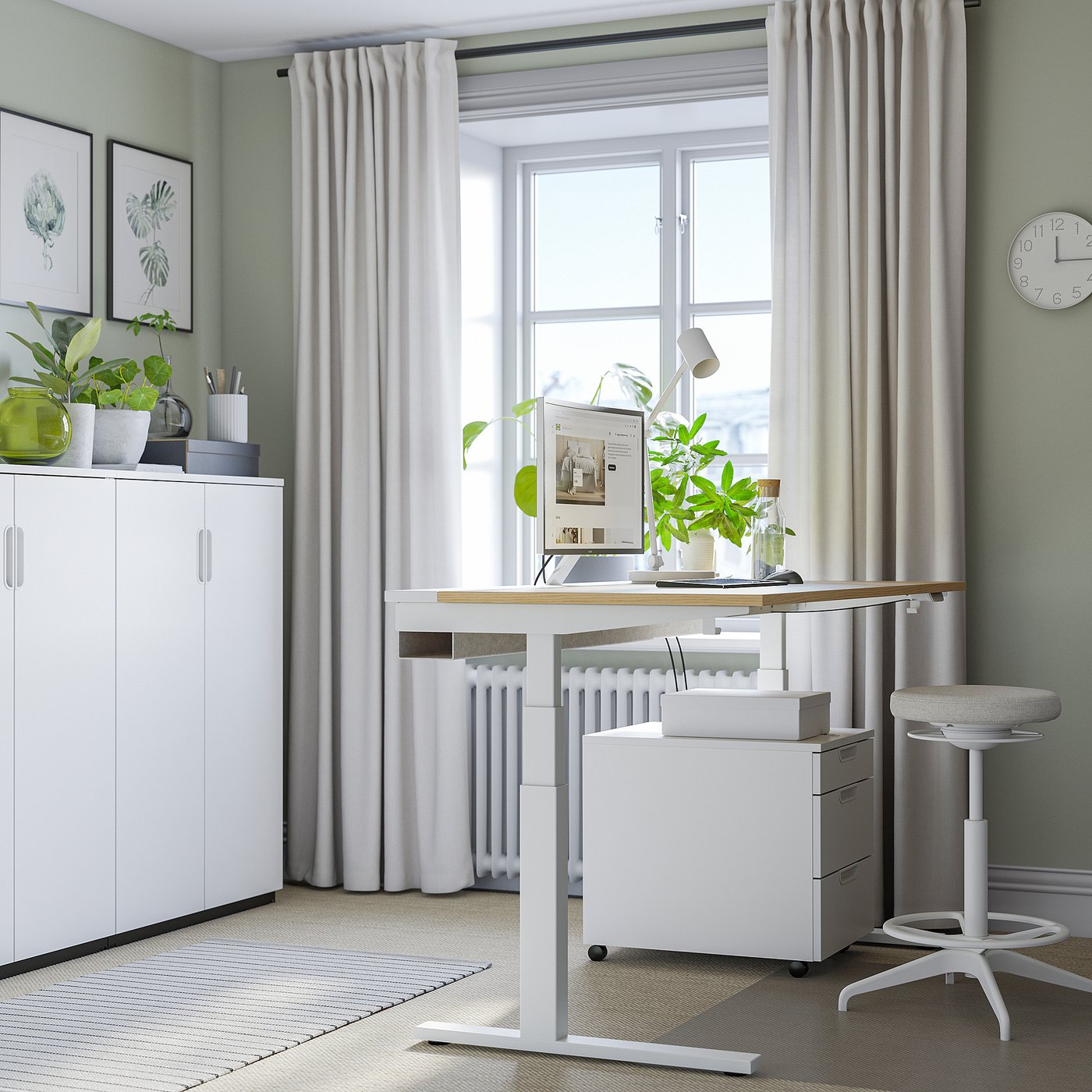 MITTZON desk sit/stand, electric oak veneer/white, 63x311/2