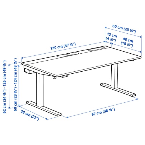 MITTZON Desk sit/stand, electric oak veneer/white, 47 1/4x23 5/8 "