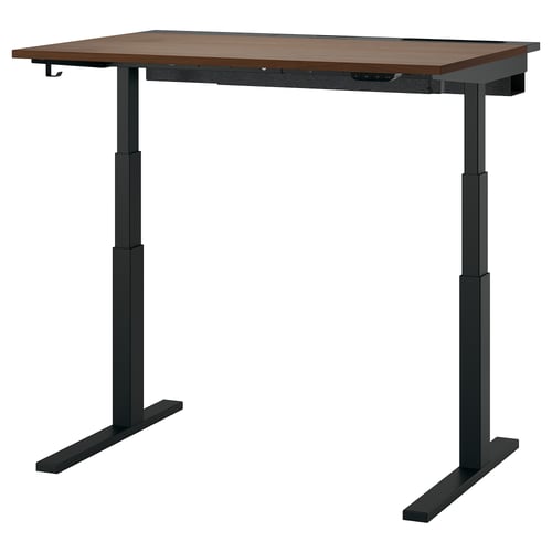MITTZON desk: black legs, brown top, adjustable height, ergonomic office desk.
