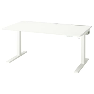 MITTZON white sit/stand desk, modern minimalist design, rectangular top, sturdy legs.
