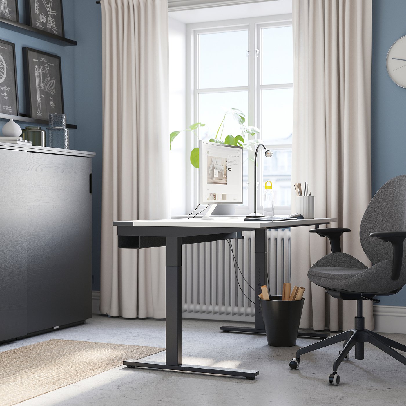 MITTZON desk, white/black, 551/8x235/8