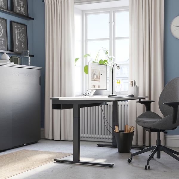 MITTZON Desk, white/black, 55 1/8x31 1/2 "