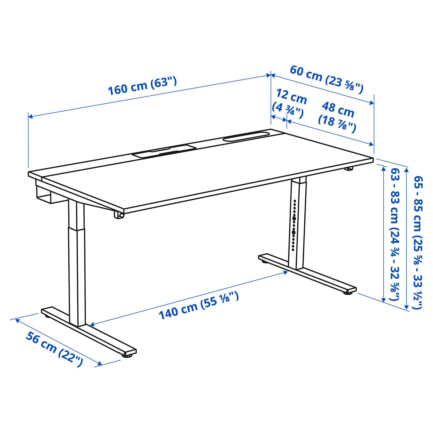 MITTZON desk, white/black, 63x235/8