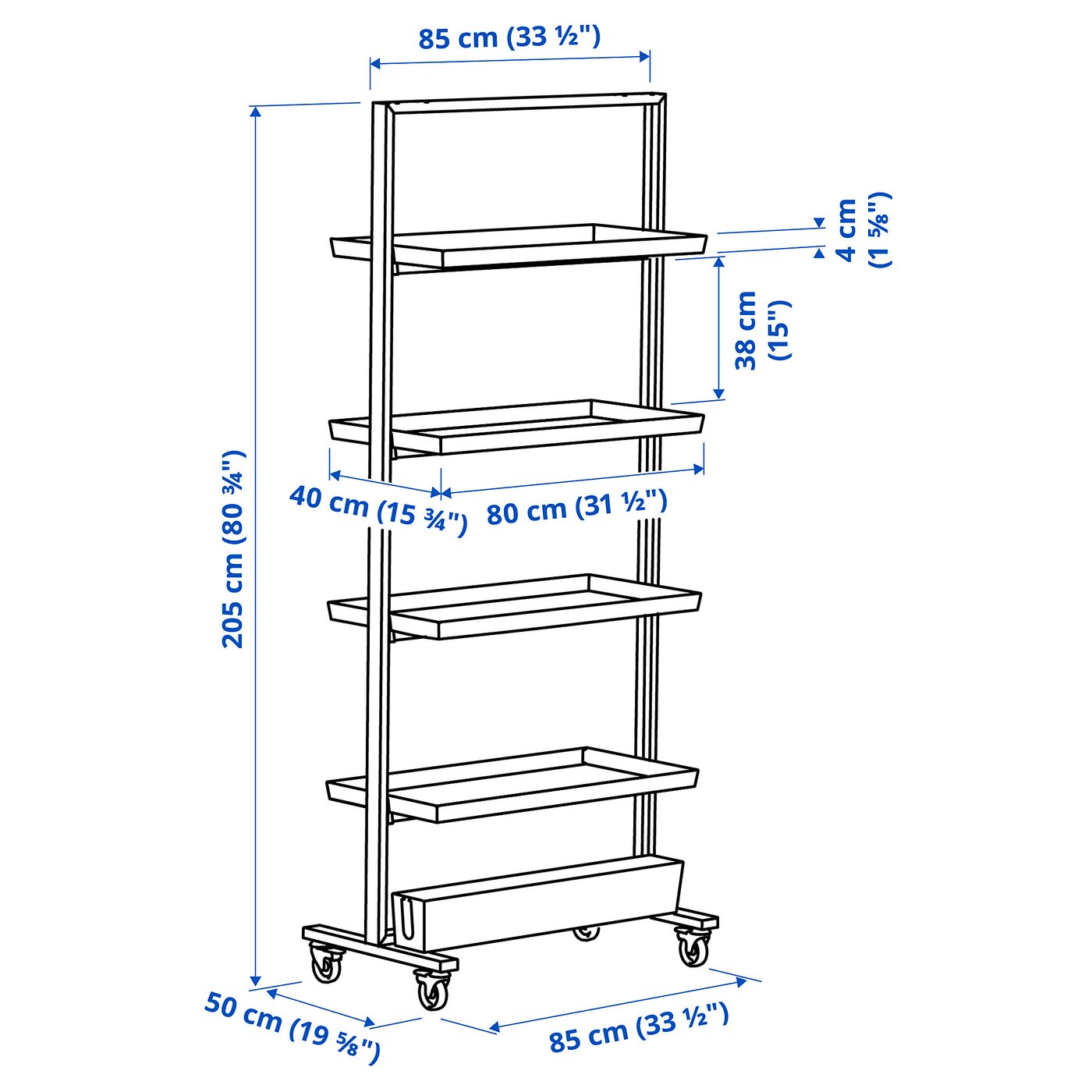 MITTZON frame w castors/disp shlf/cable box, white, 331