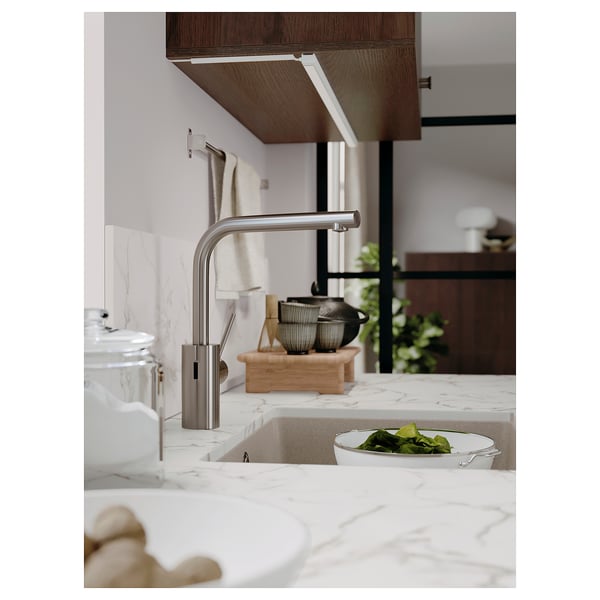 MÖCKLARP Custom countertop, matte white marble effect/high pressure porcelain, 3/4 "