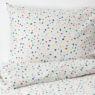 MÖJLIGHET Duvet cover and pillowcase(s), white/mosaic patterned, Twin