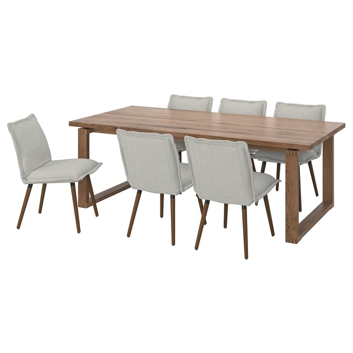 MÖRBYLÅNGA / KLINTEN table and 6 chairs, oak veneer brown stained