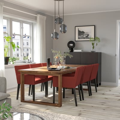 MÖRBYLÅNGA / MÅRENÄS Table and 6 armchairs, oak veneer black/Gunnared red-brown, 86 5/8 "