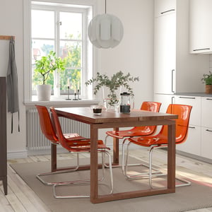 MÖRBYLÅNGA / TOBIAS Table and 4 chairs, oak veneer brown stained/brown ...