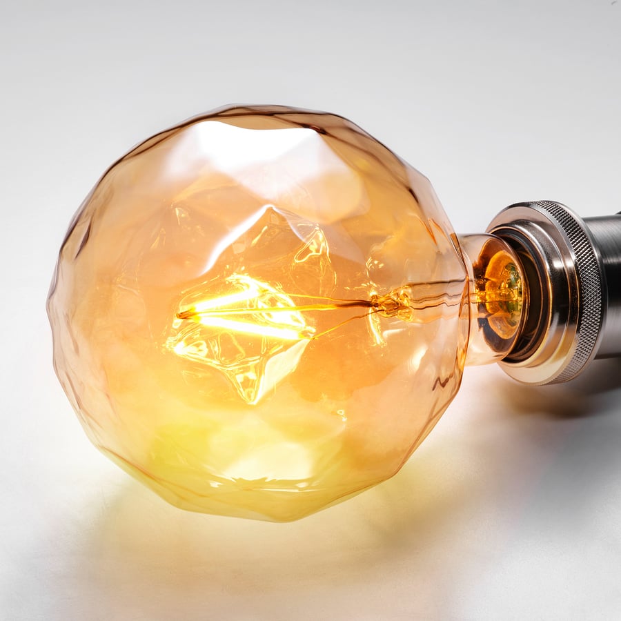 MOLNART LED bulb E26 120 lumen, globeshaped with faceted glass brown clear glass, 5" IKEA