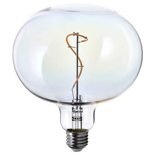 Main image ikea MOLNART led bulb, shaped like a bubble with spiral filament.