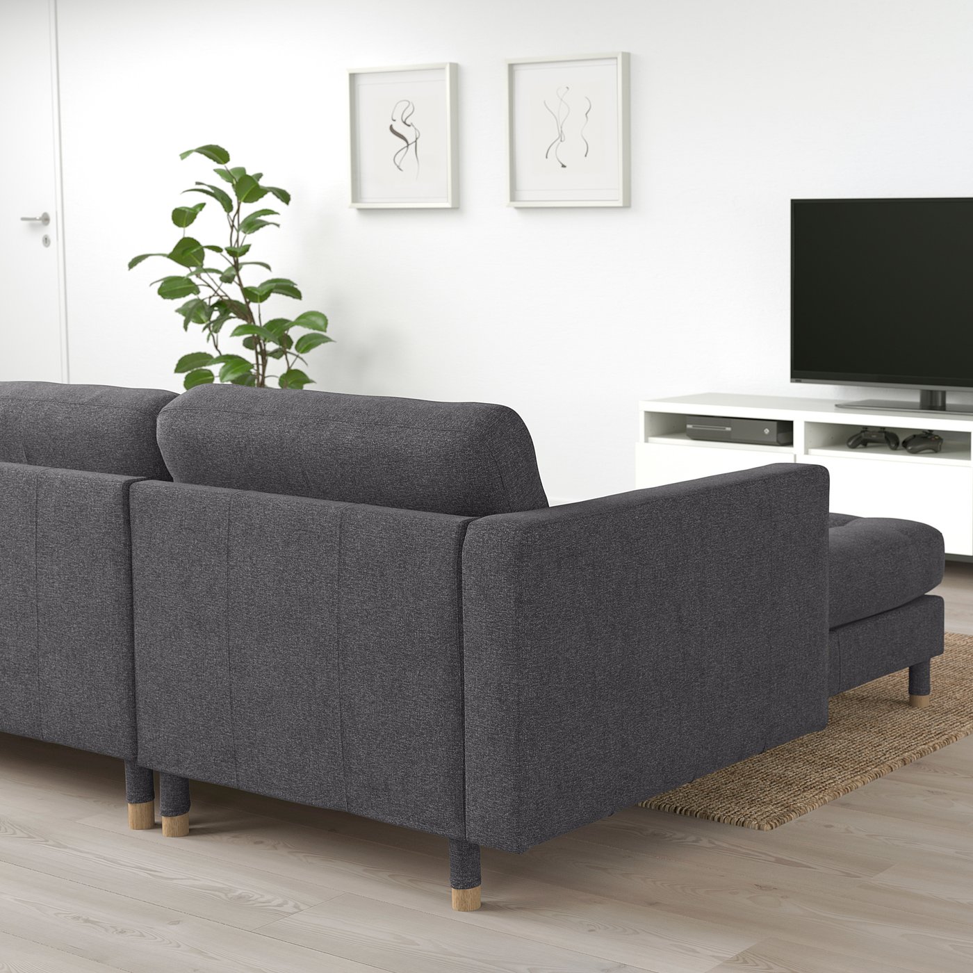 MORABO 5-seat sofa with chaises, Gunnared dark gray/wood - IKEA