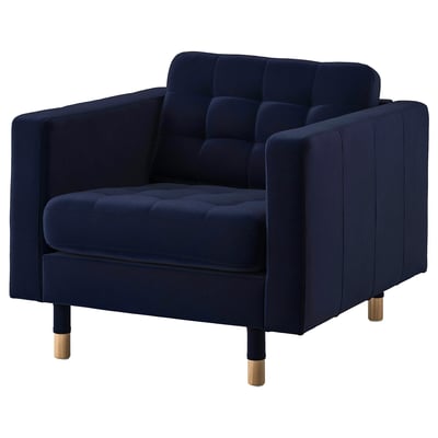 MORABO Armchair, Djuparp dark blue/wood