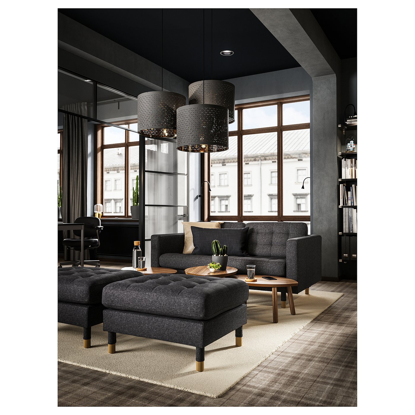 Ottoman, Gunnared dark gray/wood 3