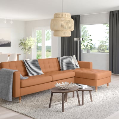 MORABO Sectional, 4-seat with chaise, Grann/Bomstad golden brown/wood