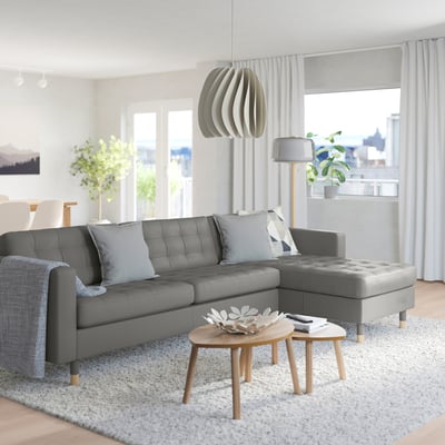 MORABO Sectional, 4-seat with chaise, Grann/Bomstad gray-green/wood