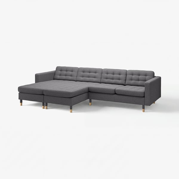 MORABO Sectional 4-seat with chaise, Gunnared dark gray/wood