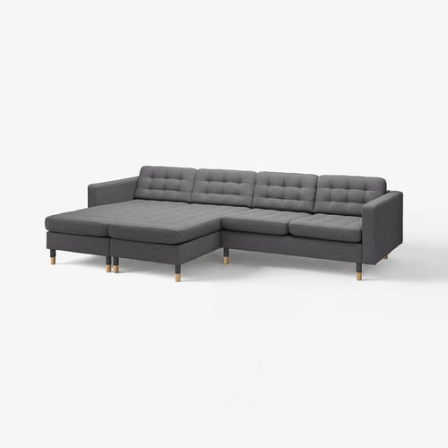 MORABO Sectional 4-seat with chaise, Gunnared dark gray/wood