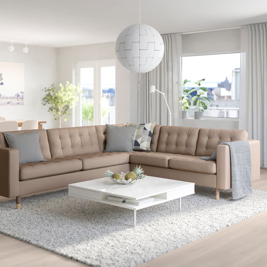 MORABO sectional, 5seat corner, Grann/Bomstad dark beige/wood IKEA