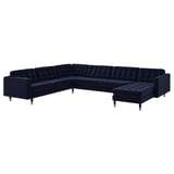 MORABO Sectional, 5-seat, with chaise/Djuparp dark blue/wood