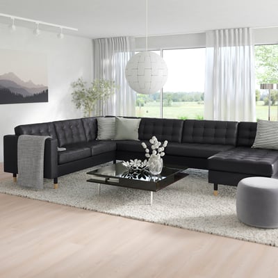 MORABO Sectional 6-seat crn/chaise, Grann/Bomstad black/wood