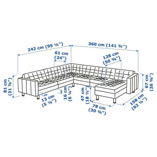 MORABO Sectional 6-seat crn/chaise, Grann/Bomstad golden brown/metal