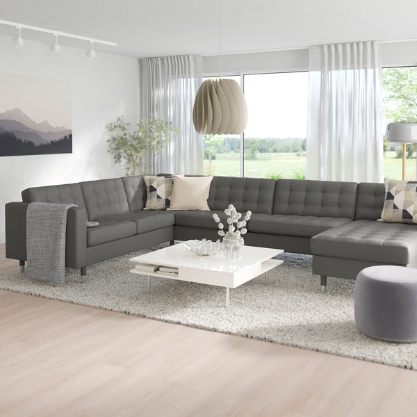 MORABO Sectional 6-seat crn/chaise, Grann/Bomstad gray-green/metal