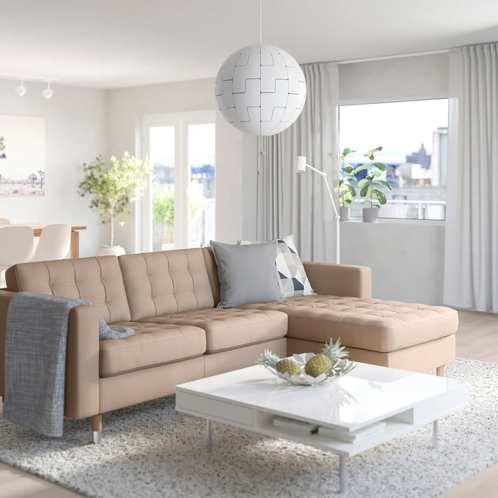 MORABO sofa, with chaise/Grann/Bomstad dark beige/metal IKEA