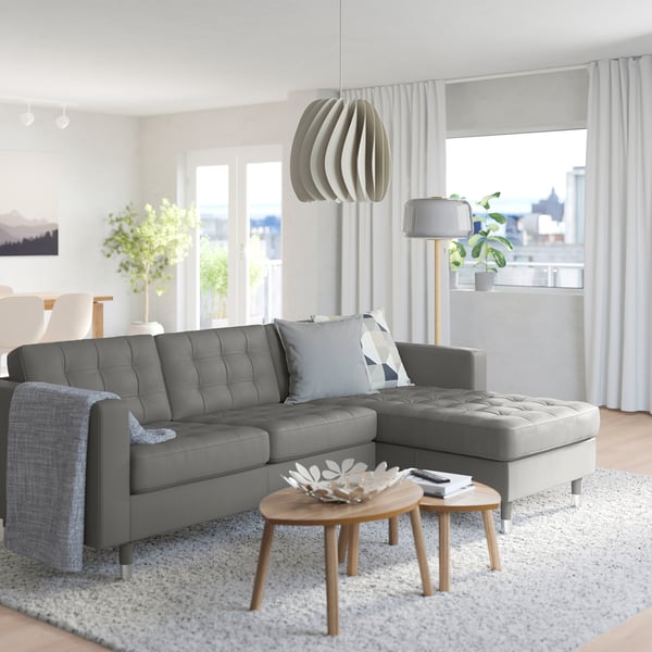 MORABO Sofa with chaise, Grann/Bomstad gray-green/metal