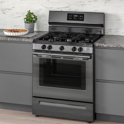 MOTSVARIG Range with gas cooktop, black Stainless steel