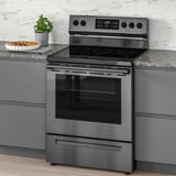 MOTSVARIG Range with glass ceramic cooktop, black Stainless steel