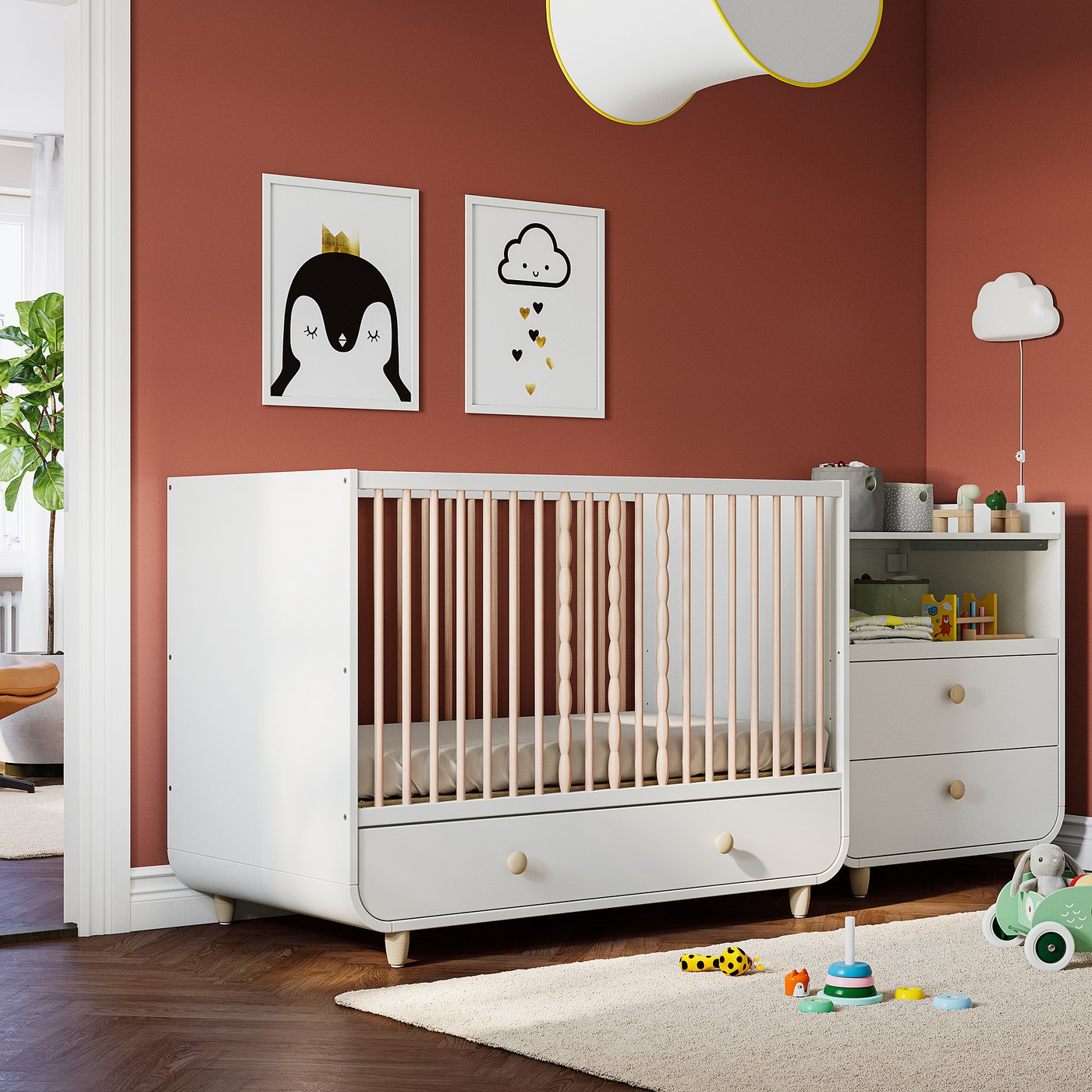 MYLLRA crib with drawer, white, 271/2x52