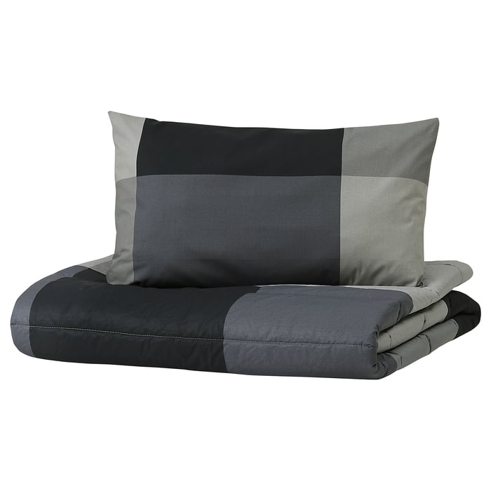 MYRGRÅMAL comforter and pillowcase(s), black, Full/Queen IKEA