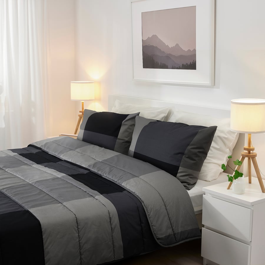 MYRGRÅMAL comforter and pillowcase(s), black, Full/Queen IKEA