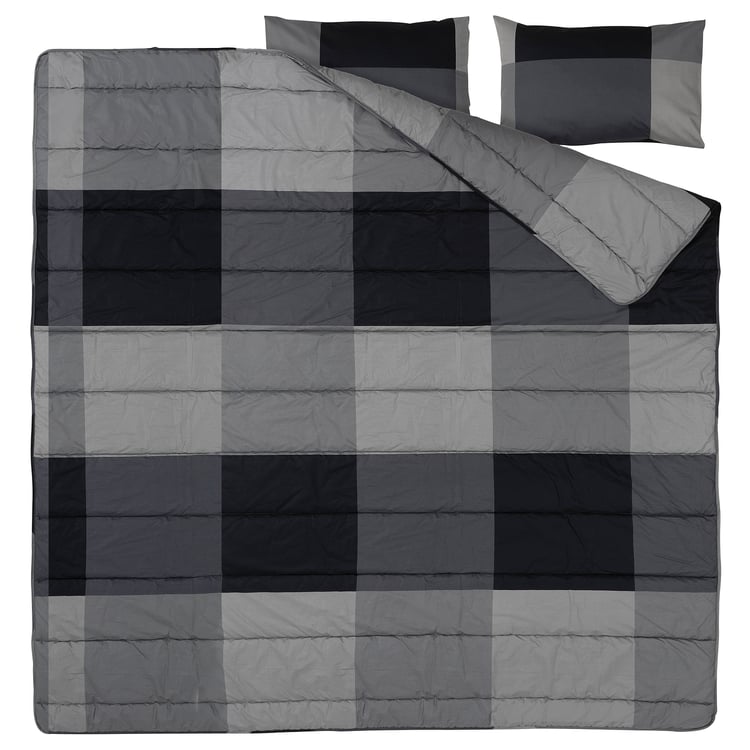 MYRGRÅMAL comforter and pillowcase(s), black, Full/Queen IKEA