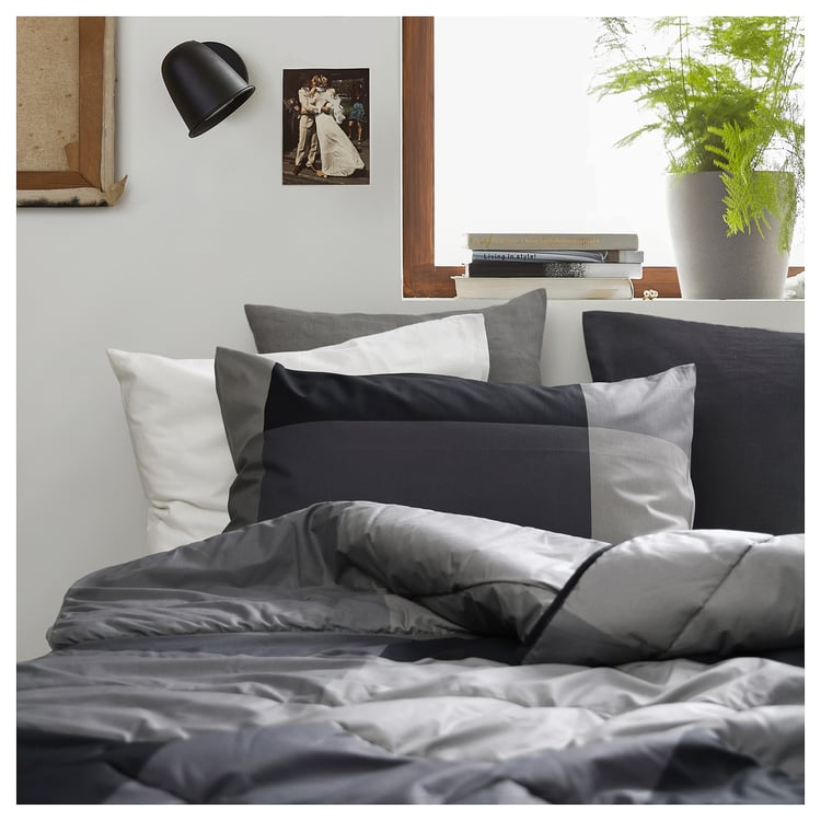 MYRGRÅMAL comforter and pillowcase(s), black, Full/Queen IKEA