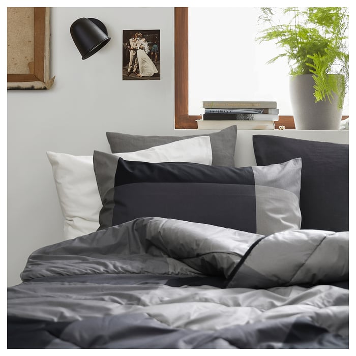 MYRGRÅMAL comforter and pillowcase(s), black, Full/Queen IKEA